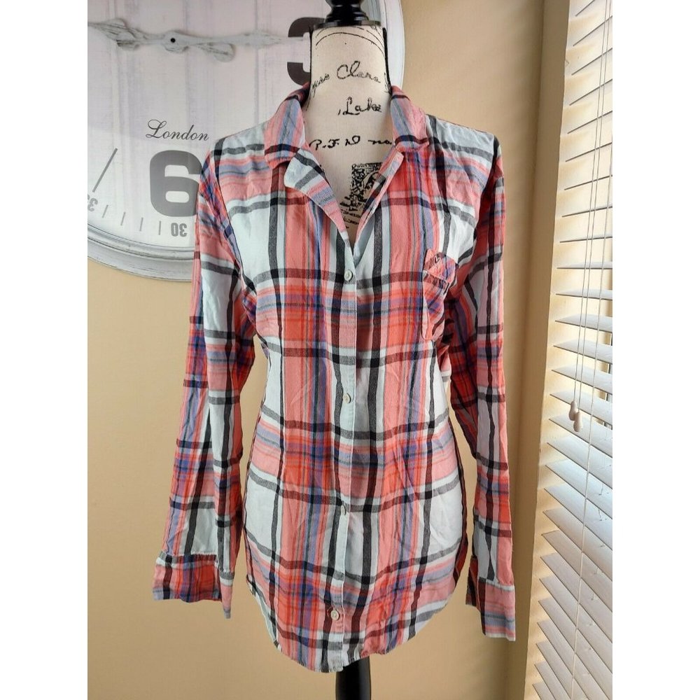 Victoria's Secret Sz XL Flannel Plaid Pajama Top  Button up (Top Only)